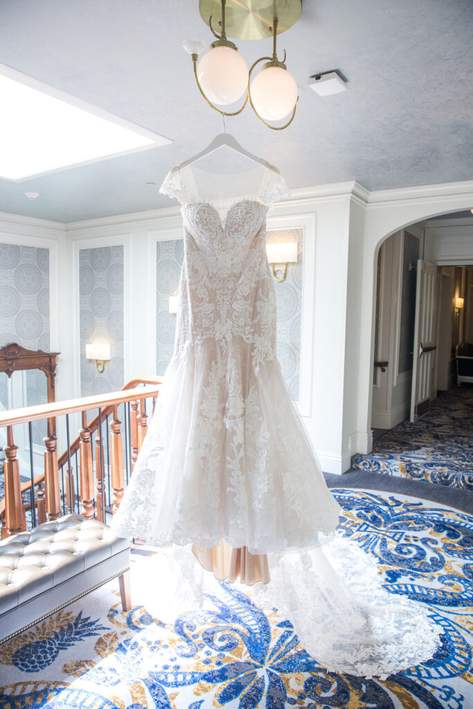 Wedding dress at a wedding at the Adelphi Hotel by Saratoga wedding photographer Caitlin Miller