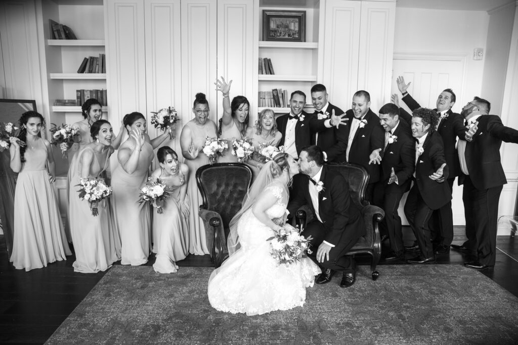 Wedding party at a wedding at the Adelphi Hotel by Saratoga wedding photographer Caitlin Miller