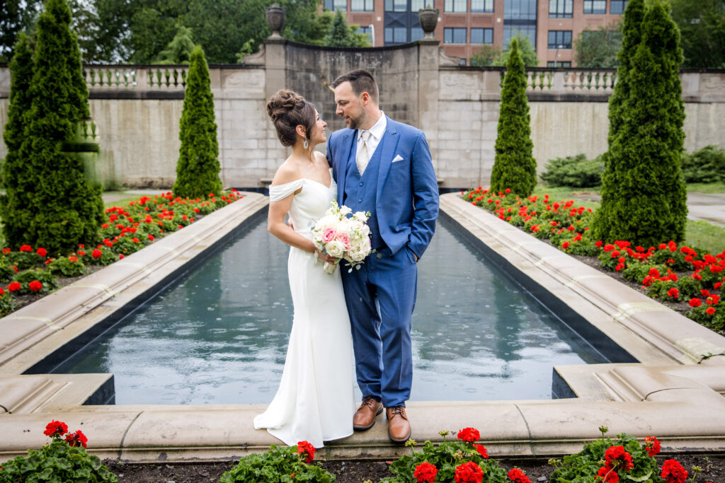 A wedding portrait Congress Park in Saratoga Springs