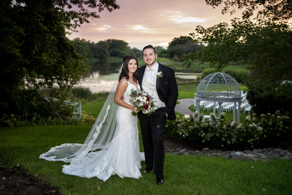 sunset photo of bride and groom