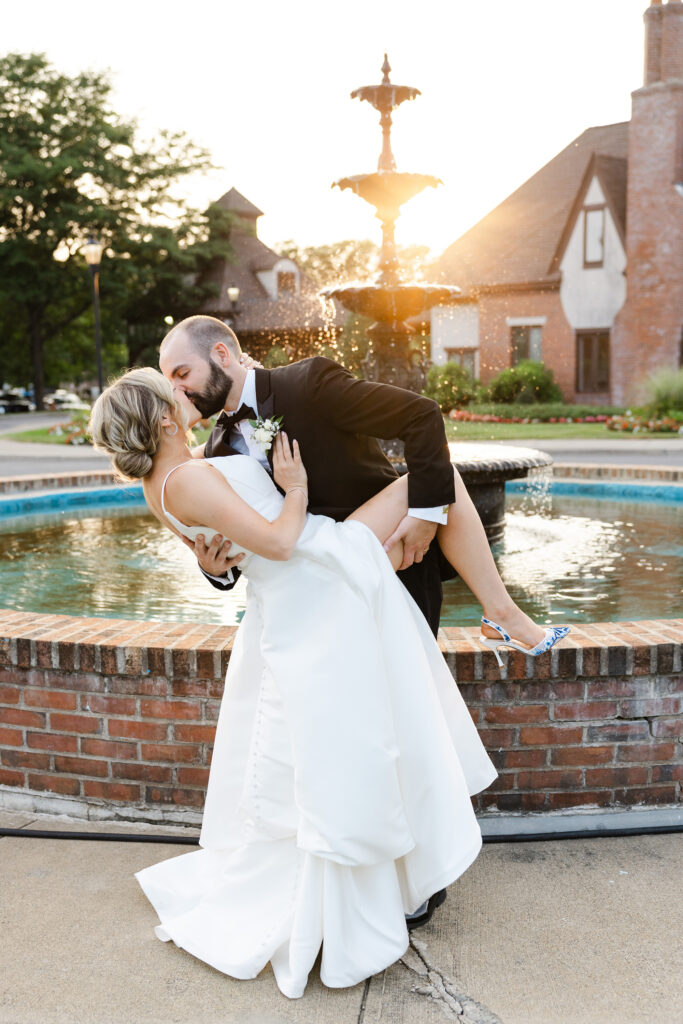 Sunset photo of the bride and groom from a wedding at the Hiland Country Club Queensbury, NY