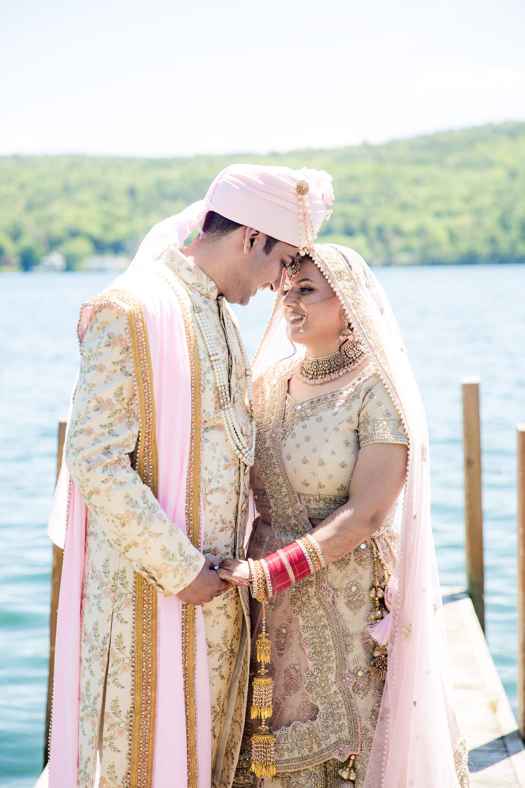 Bride and groom from an indian wedding and Lake George wedding at the Inn at erlowest wedding venue lake george