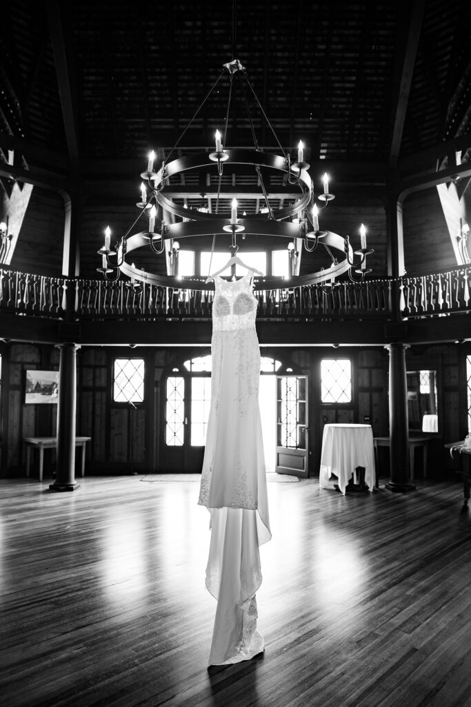 Wedding dress at the Lake George Club by Lake george wedding photographer Caitlin Miller