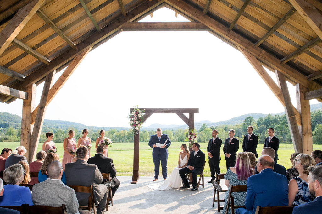 Ceremony at a Lake George wedding at the Barn at Lord Howe Valley by albany NY photographers