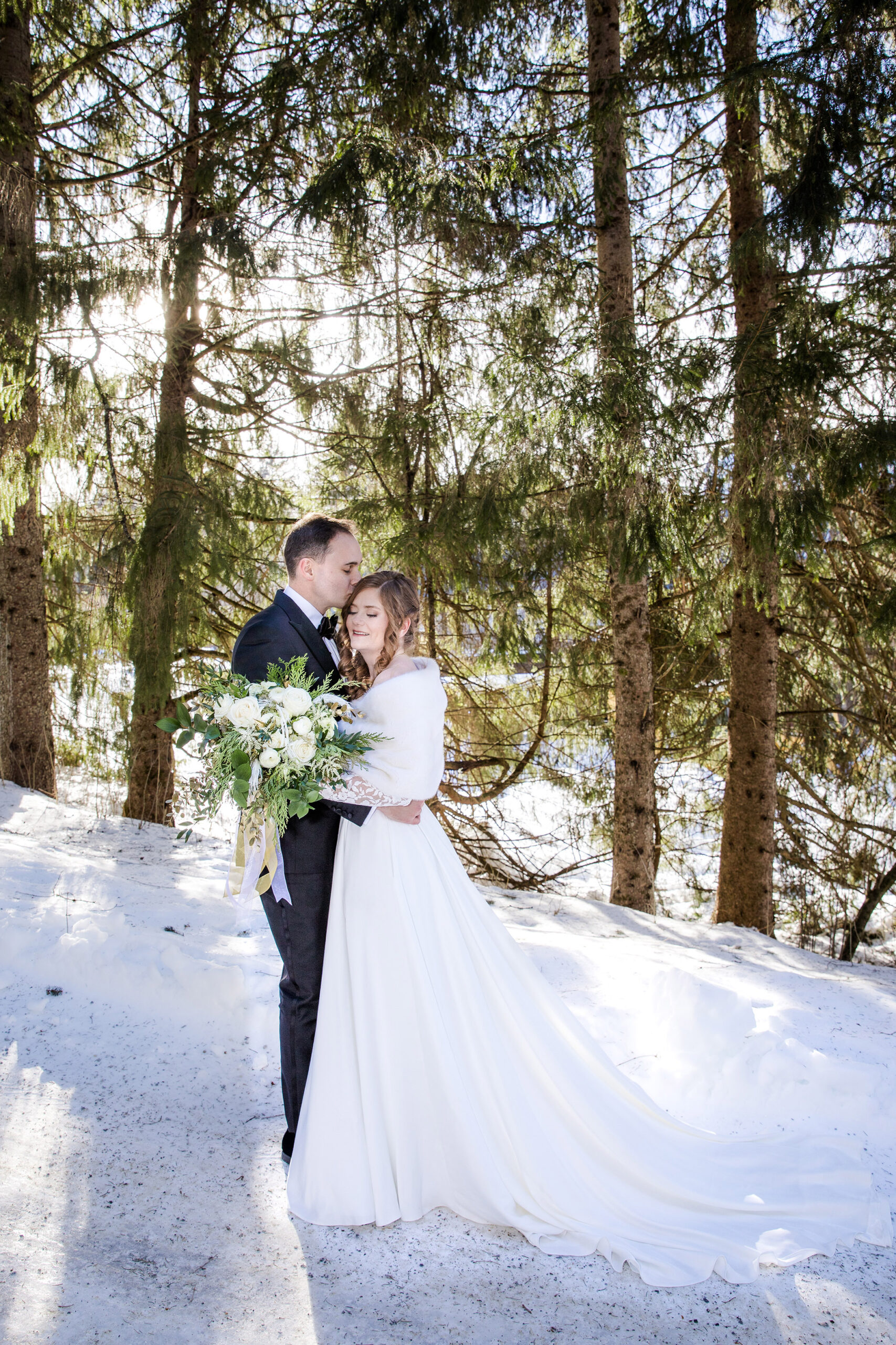 Bride and groom at a hildene vermont wedding by albany wedding photographer