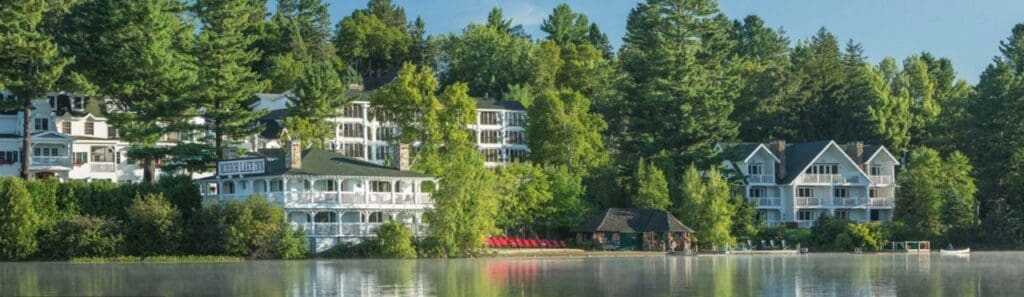 Lakeside view of the Mirror Lake Inn in Lake Placid Adirondacks