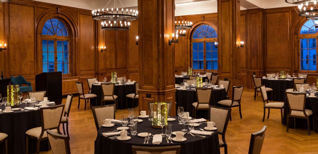 The wedding reception room at Hotel Saranac in Lake Placid Adirondacks