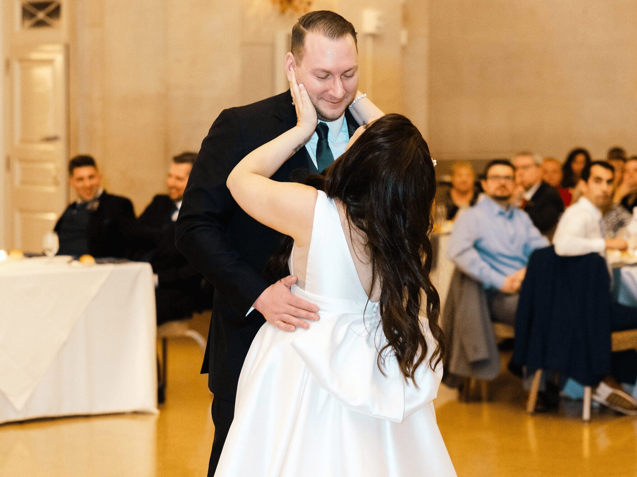 Bride and groom their first dance together after their vows at The Hall of Springs Saratoga NY.