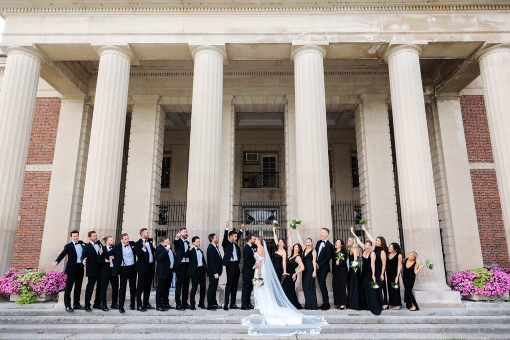 Wedding party portraits at the Hall of Springs in Saratoga on a summer wedding day