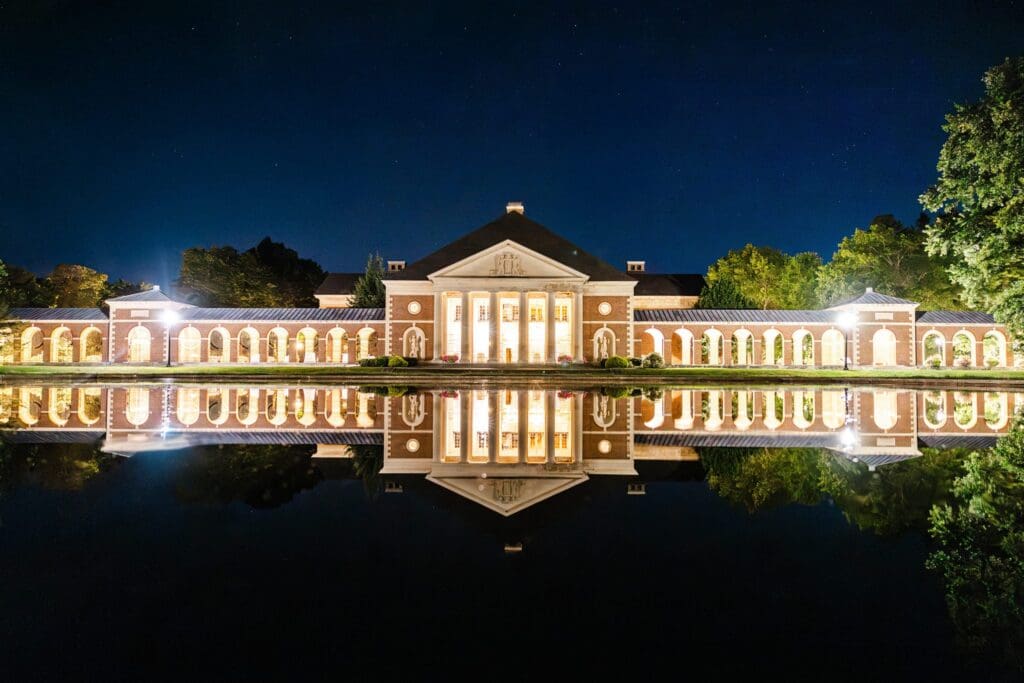 Historic wedding venue in Saratoga Spa State Park photographed on a summer evening