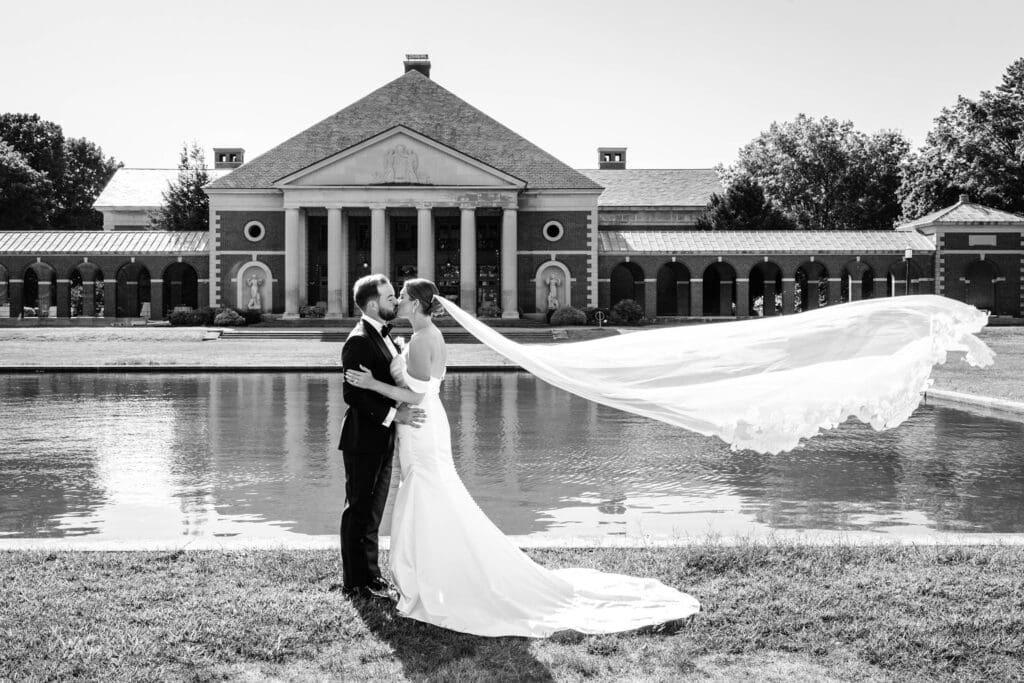 Couples portraits at the Hall of Springs in Saratoga on a summer wedding day