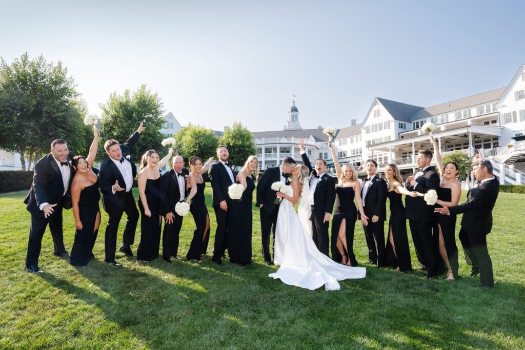 Candid wedding party moments captured during Sagamore wedding portraits
