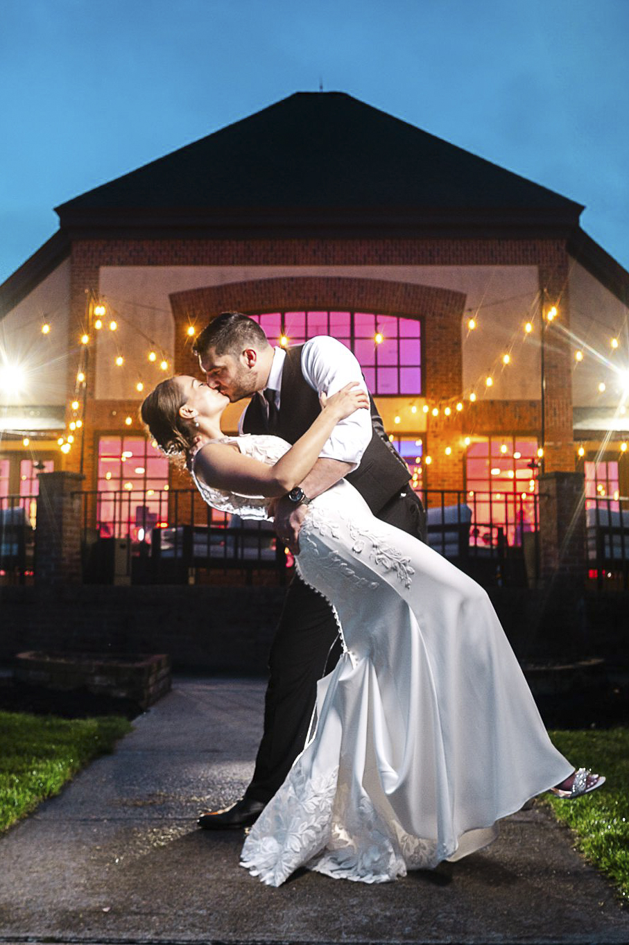 Nighttime wedding photography Hiland Country Club